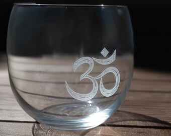 Om Engraved Glass Tumbler