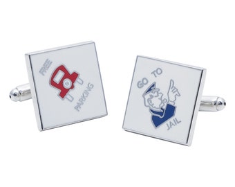Monopoly Cufflinks: Free Parking & Go to Jail, Engraved Gift Tin