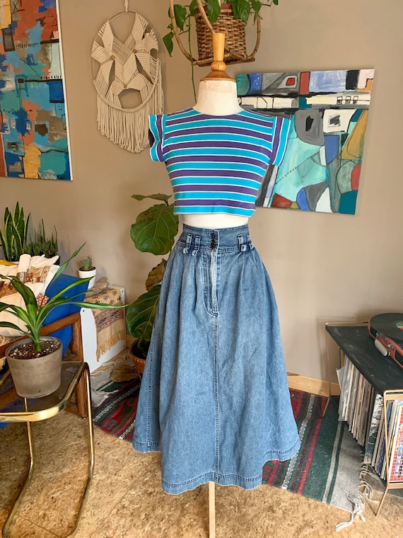 80s vintage denim high waist maxi skirt