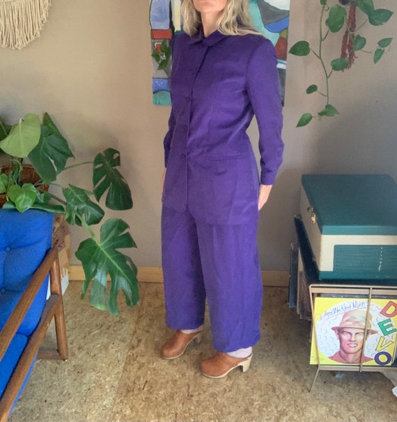 Y2K-90s vintage purple 2 piece suit w/cropped pan… - image 2