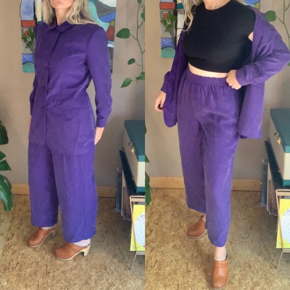 Y2K-90s vintage purple 2 piece suit w/cropped pan… - image 1