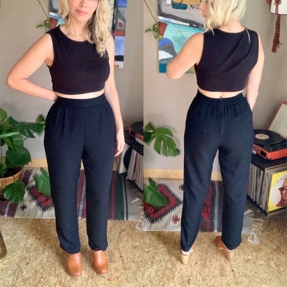 80s vintage black rayon blend high waist cropped t