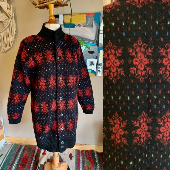 80s vintage nordic wool mock neck sweater coat