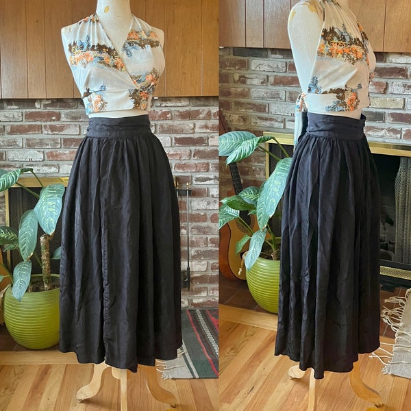 vintage black rayon high waist circle skirt made in USA
