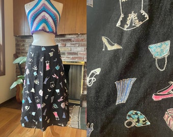 90s vintage novelty print Liz Claiborne Aline pure cotton midi skirt