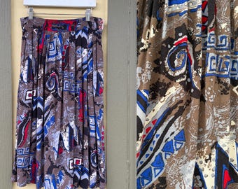 Falda plisada de rayón con estampado abstracto y talle alto, estilo vintage de los años 80