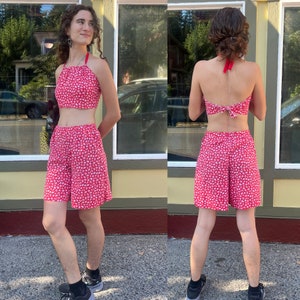 Hand made playsuit short set made from vintage shell print fabric