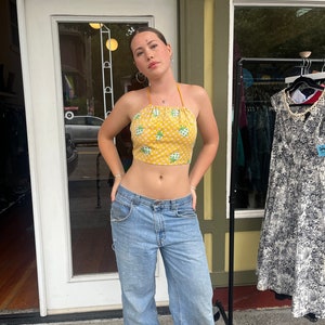 Handmade halter top Upcycled vintage fabric