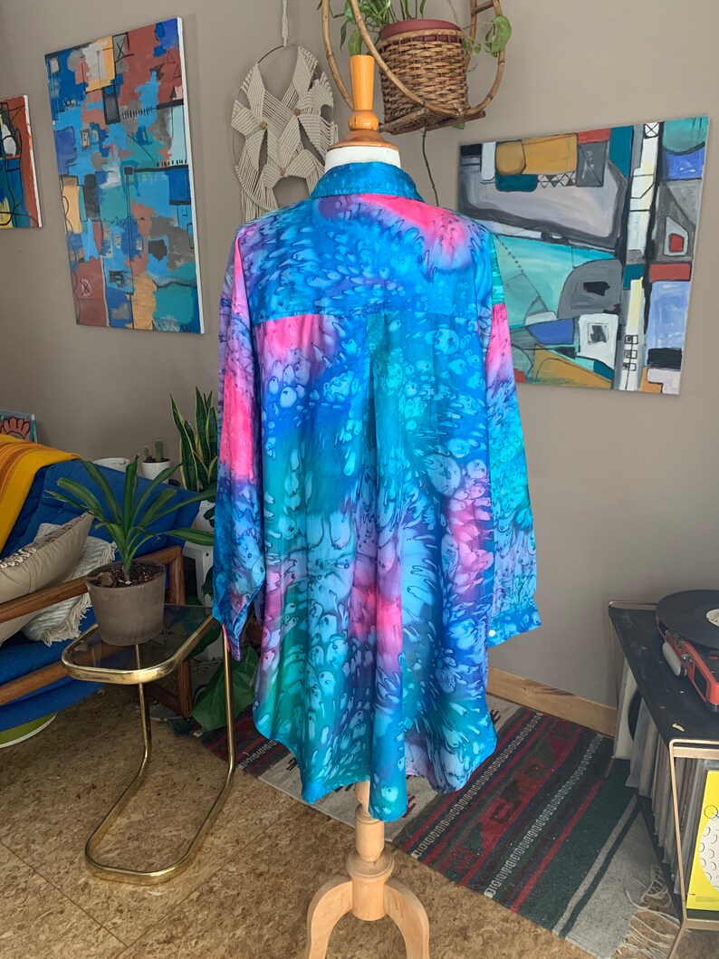 90s vintage tie dye pastel oversized button front blouse