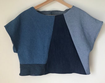 Hand made Patchwork denim crop top upcycled