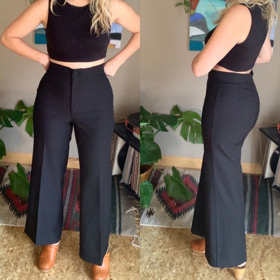 70s-80s Levi’s black high waist cropped flare poly