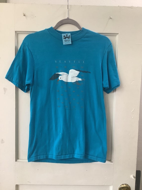 80s Blue Seattle seagull graphic tee