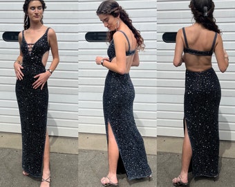 90s-y2k vintage beaded gown prom dress