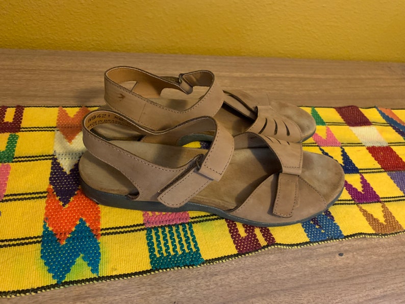 90s Vintage Brown Brazilian Leather Velcro Sandals Boho Hippie | Etsy