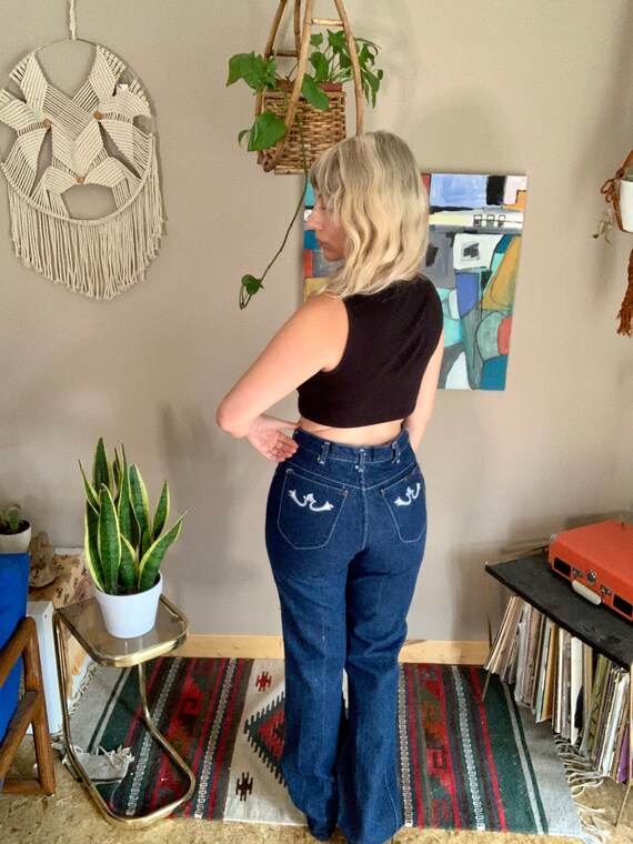 80s vintage Kenny Rogers high rise dark denim flar