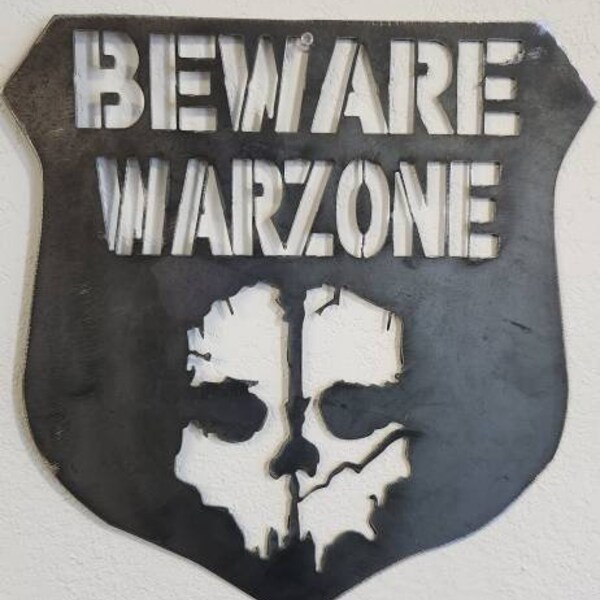 Warzone Metal Sign, Beware, COD, Game Room Decor