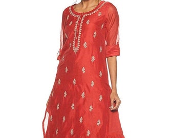 simple red anarkali suit
