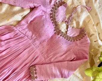 Anarkali suit usa/pink anarkali kurta elbow sleeve/pink heavy anarkali/light pink anarkali/heavy hand embroidered anarkali with dupatta us