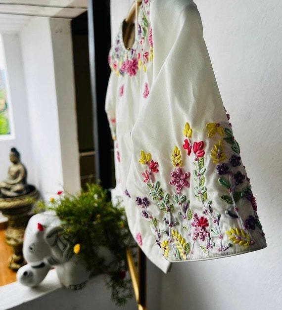 Pure Silk Hand Embroidery Blouse/cream Maggam Blouse/pure Raw Silk