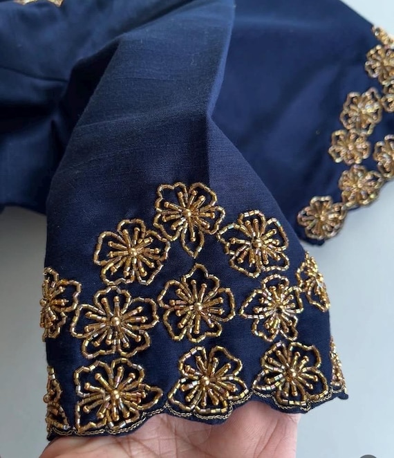 Navy Blue Silk Hand-embroidered Zardosi Blouse: Maggam Work - Etsy