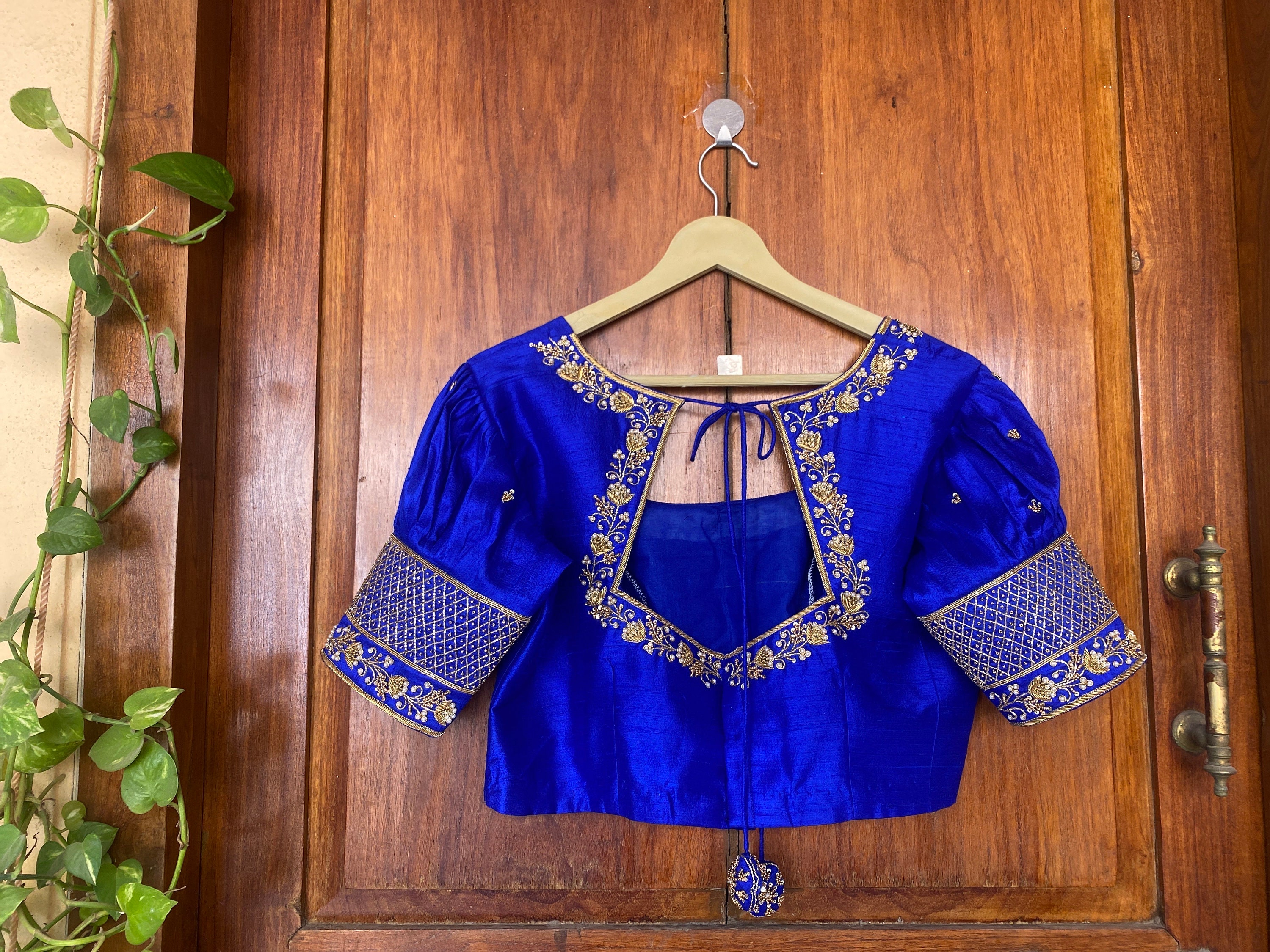 Pure Silk Hand Embroidery Blouse / Saree Maggam Blouse / Collar