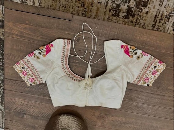Hand Embroidered Silk Saree Blouse: Cream Zardosi Maggam Work - Etsy