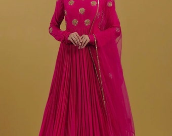 Pink Anarkali suit usa/anarkali kurta full sleeve/pink full sleeve anarkali/full sleeve dress anarkali/Indian dresses/hot pink anarkali usa