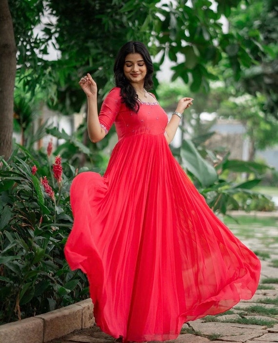 Pinkish Red Anarkali Suit Usa/red Anarkali Kurta/pinkish Red Sleeve Anarkali/  Red Dress Anarkali/indian Dresses/indian Orange Anarkali Dres - Etsy Canada