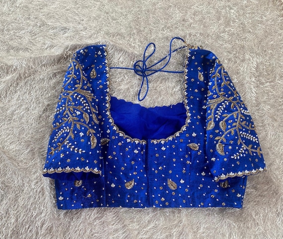 Pure Silk Hand Embroidery Blouse/ Saree Maggam Blouse/ Zardosi