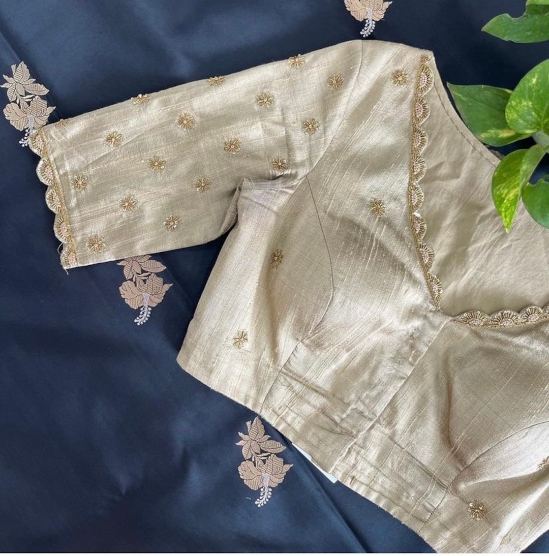 Pure Silk Hand Embroidery Blouse/cream Saree Maggam Blouse/raw