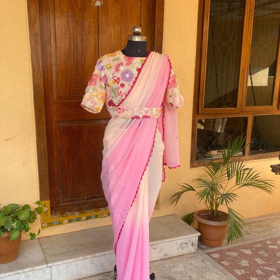 Saree With Stitched Blouse/ Silk Saree Belt Blouse / Blue Saree USA / Soft Silk  Saree Ready Blouse / Cocktail Saree/ Modern Saree Blouse -  Norway