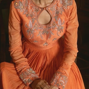 Orange Anarkali suit usa/anarkali red kurta full sleeve/ orange full sleeve anarkali/red dress anarkali/Indian dresses/orange red anarkali