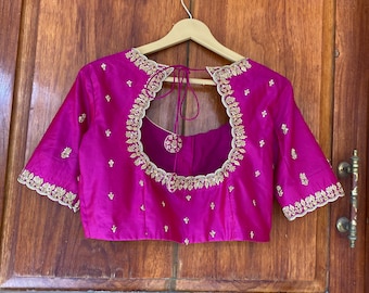 reine Seide Hand bestickt Bluse / Saree Maggam Bluse / Rohseide Zardosi Bluse / Hand bestickte Bluse / Fertigbluse Zardosi /