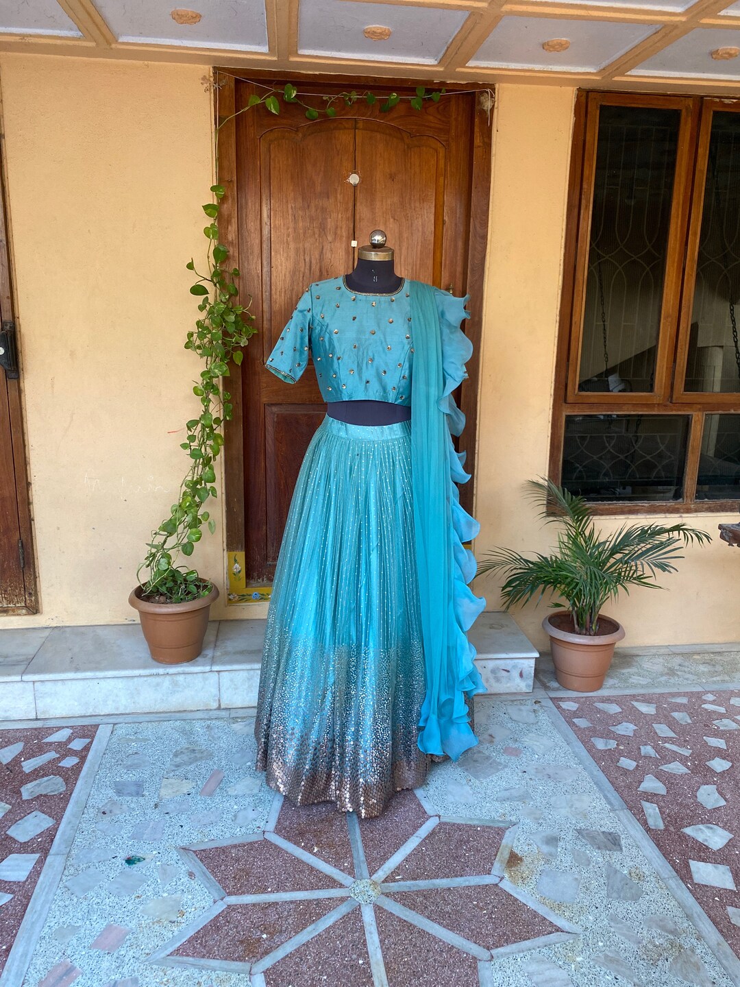 Indian Crop Top With Skirt For Wedding Women’s Lehenga Set/blue Crop Top Lehenga/indian Crop Top Skirt Usa