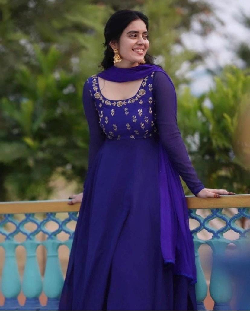 Hand Embroidered Anarkali With Dupatta/dark Blue Anarkali Suit/georgette  Anarkali Dupatta Usa/indian Dresses/royal Blue Anarkali Dupatta Set - Etsy