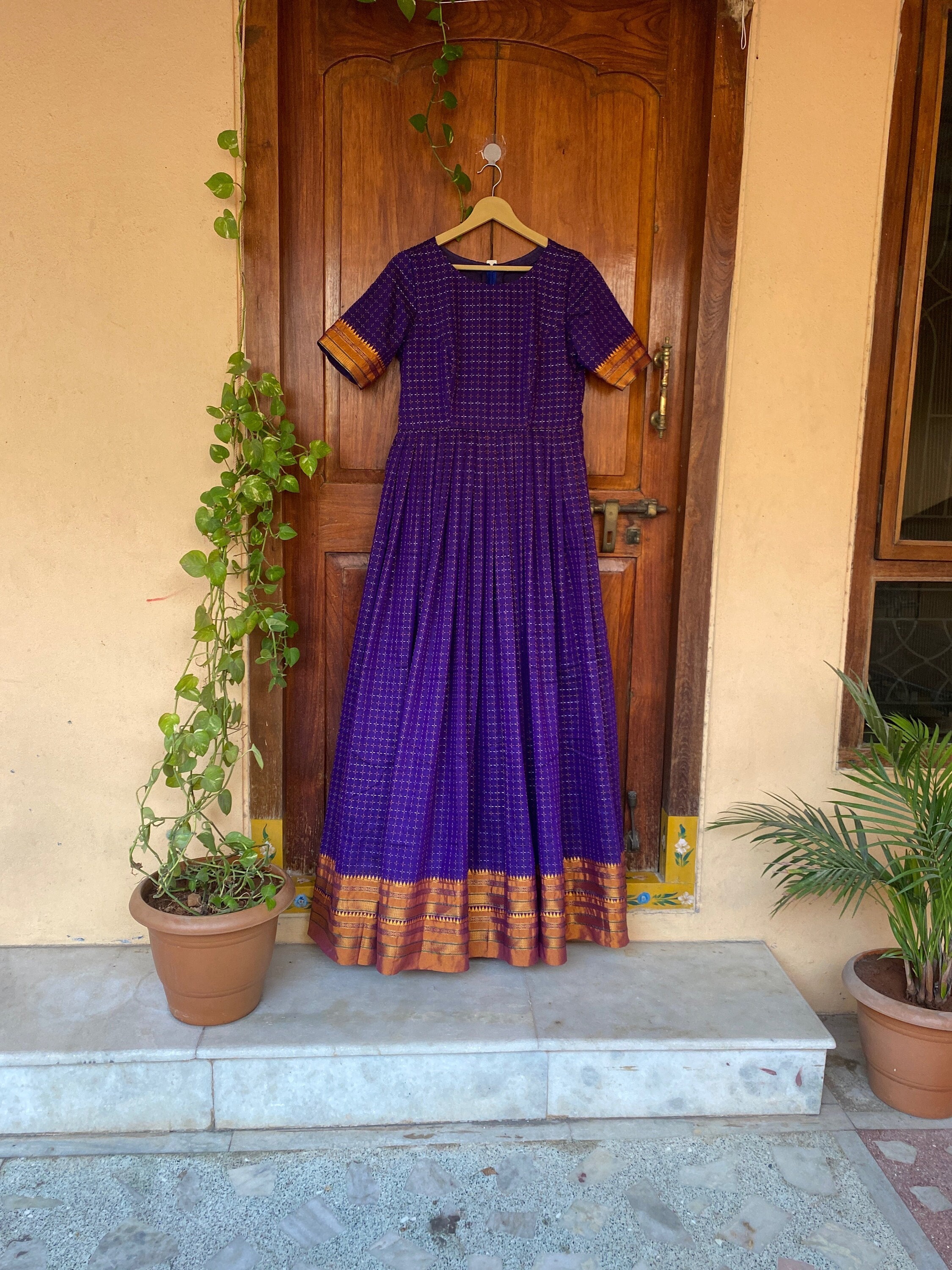 narayanpet cotton dresses Sahana Magenta Narayanpet Cotton Dress Handwoven Elegance with Chanderi Borders ekantastudio