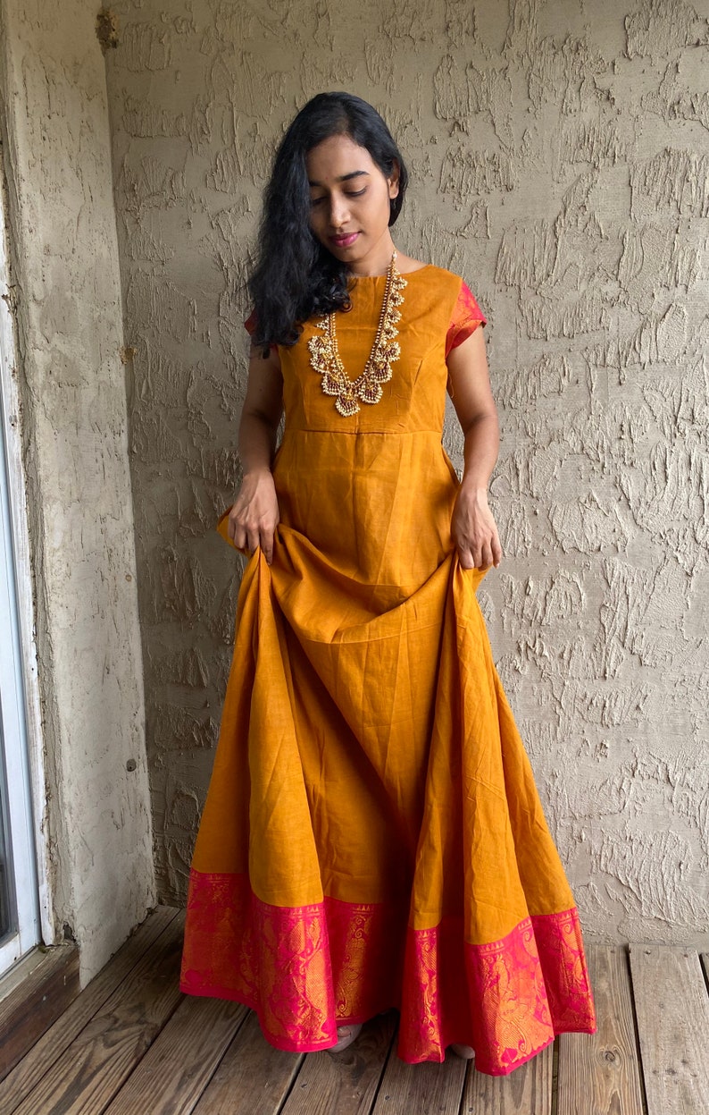 Sungudi cotton anarkali / sungudi saree dress / sungudi