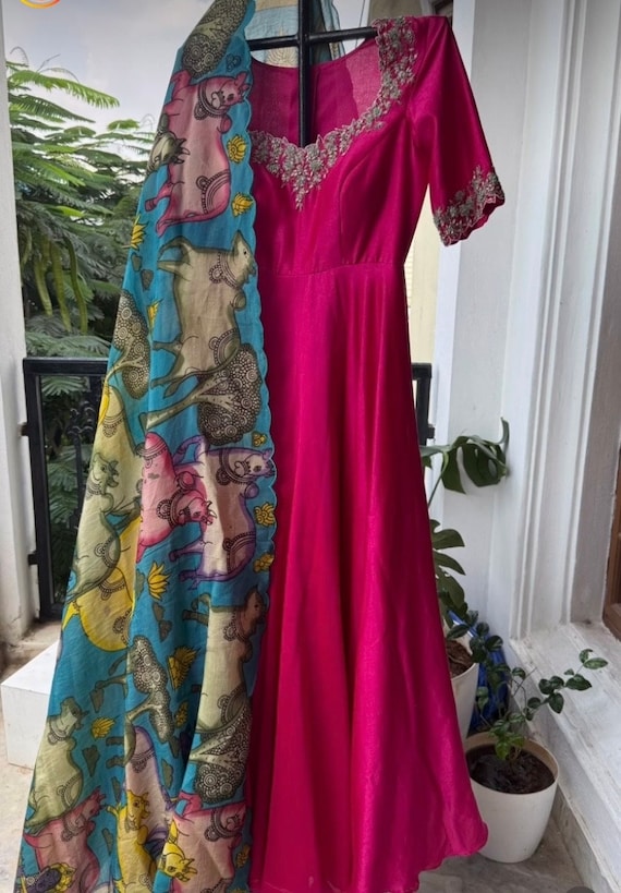 Kalamkari Anarkali Dupatta/anarkali Suit Set/anarkali Kurta Dupatta/indian Dresses/anarkali Dress With Kalamkari's Dupatta/kalamkari Dress