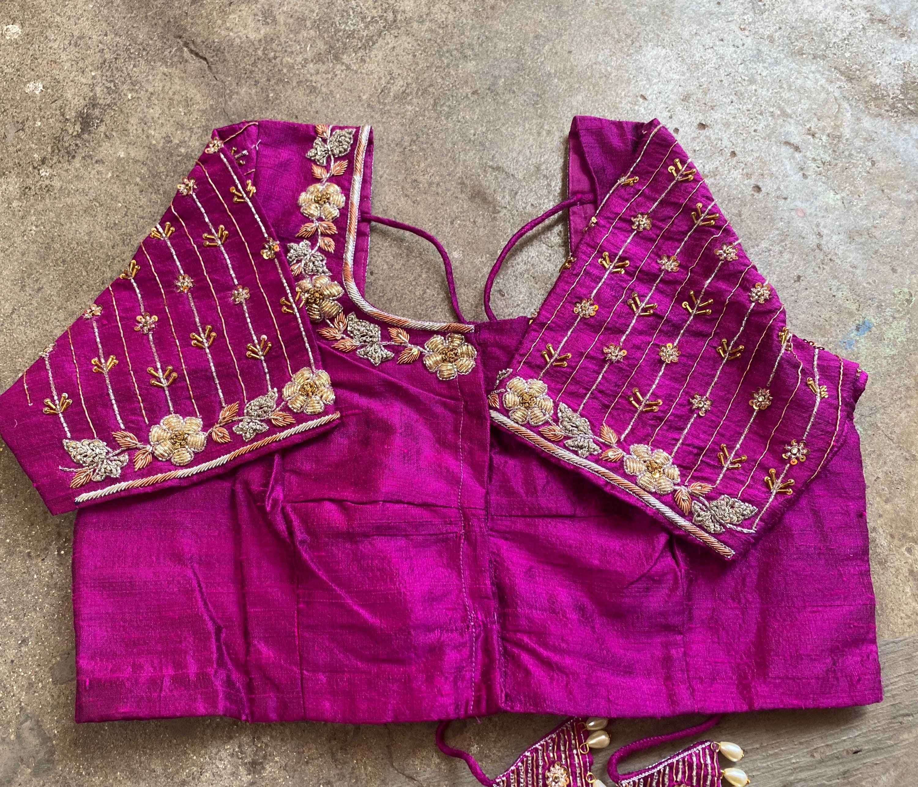 Pure Silk Hand Embroidery Blouse / Saree Maggam Blouse / Purple