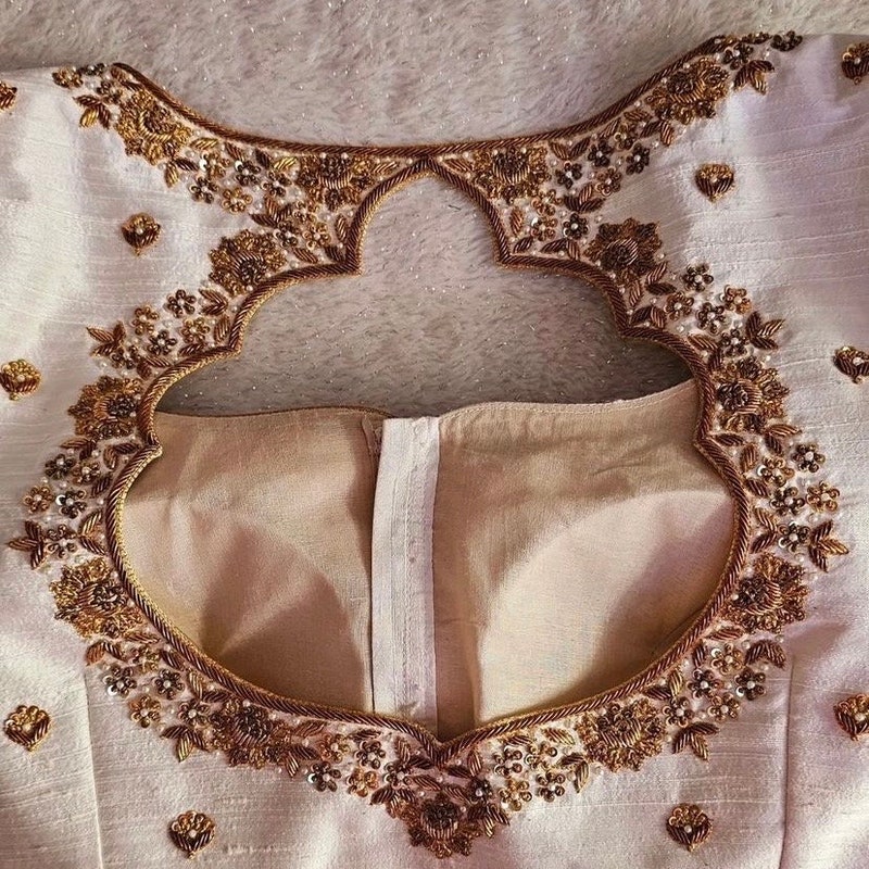 Cream Floral Embroidered Stretchable Blouse main image 1