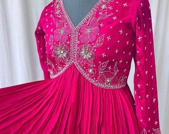 Hand Embroidered Silk Anarkali Dress with Banarasi Dupatta