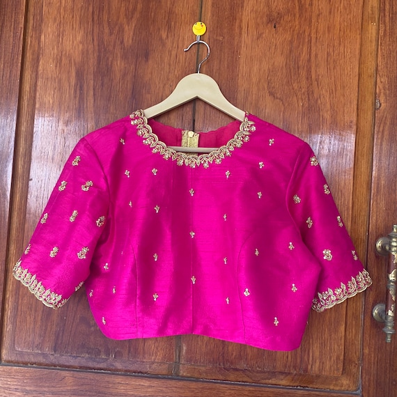 Pure Silk Hand Embroidery Blouse Saree Maggam Blouse Raw Silk