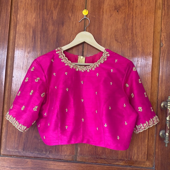 Pure Silk Hand Embroidery Blouse / Saree Maggam Blouse / Raw Silk Zardosi  Blouse / Hand Embroidered Blouse / Ready Made Blouse Zardosi/ 