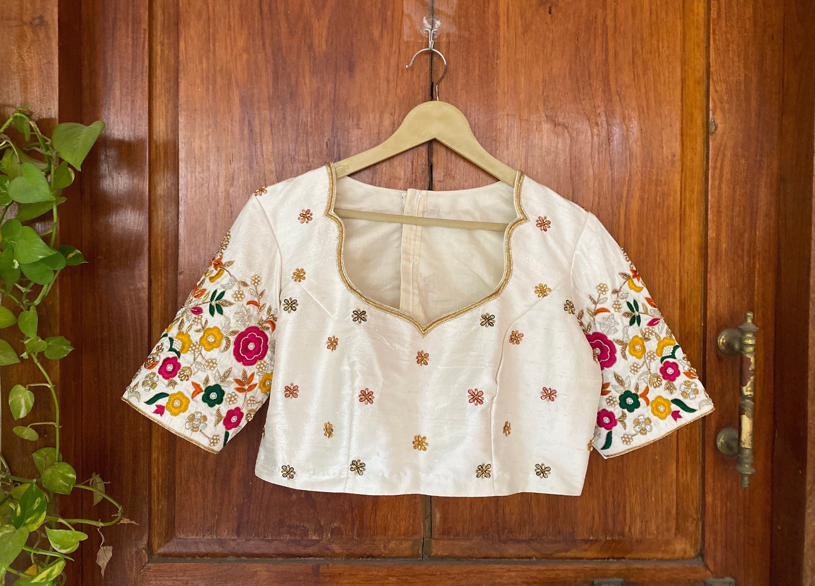 Pure Silk Hand Embroidery Blouse /cream Maggam Blouse /raw