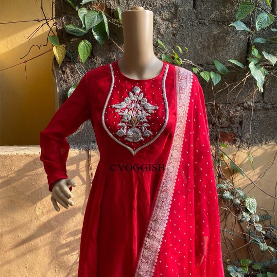red designer anarkali dress Red Anarkali Suits