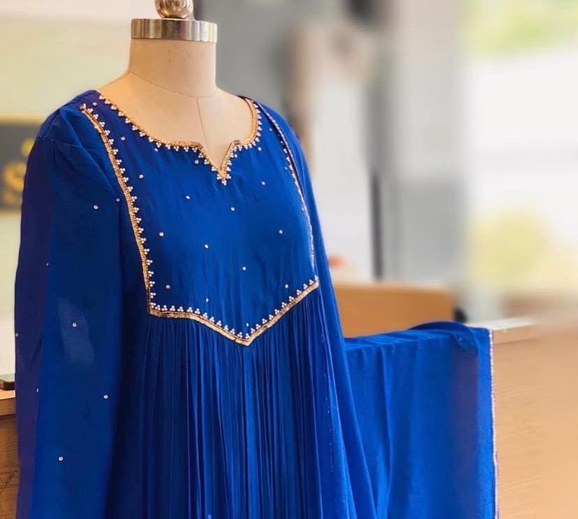 Hand Embroidered Anarkali Dress: Royal blue Indian Suit with Dupatta, blue Indian kurta,indian kurta set , blue Anarkali kurta,kurta dupatta