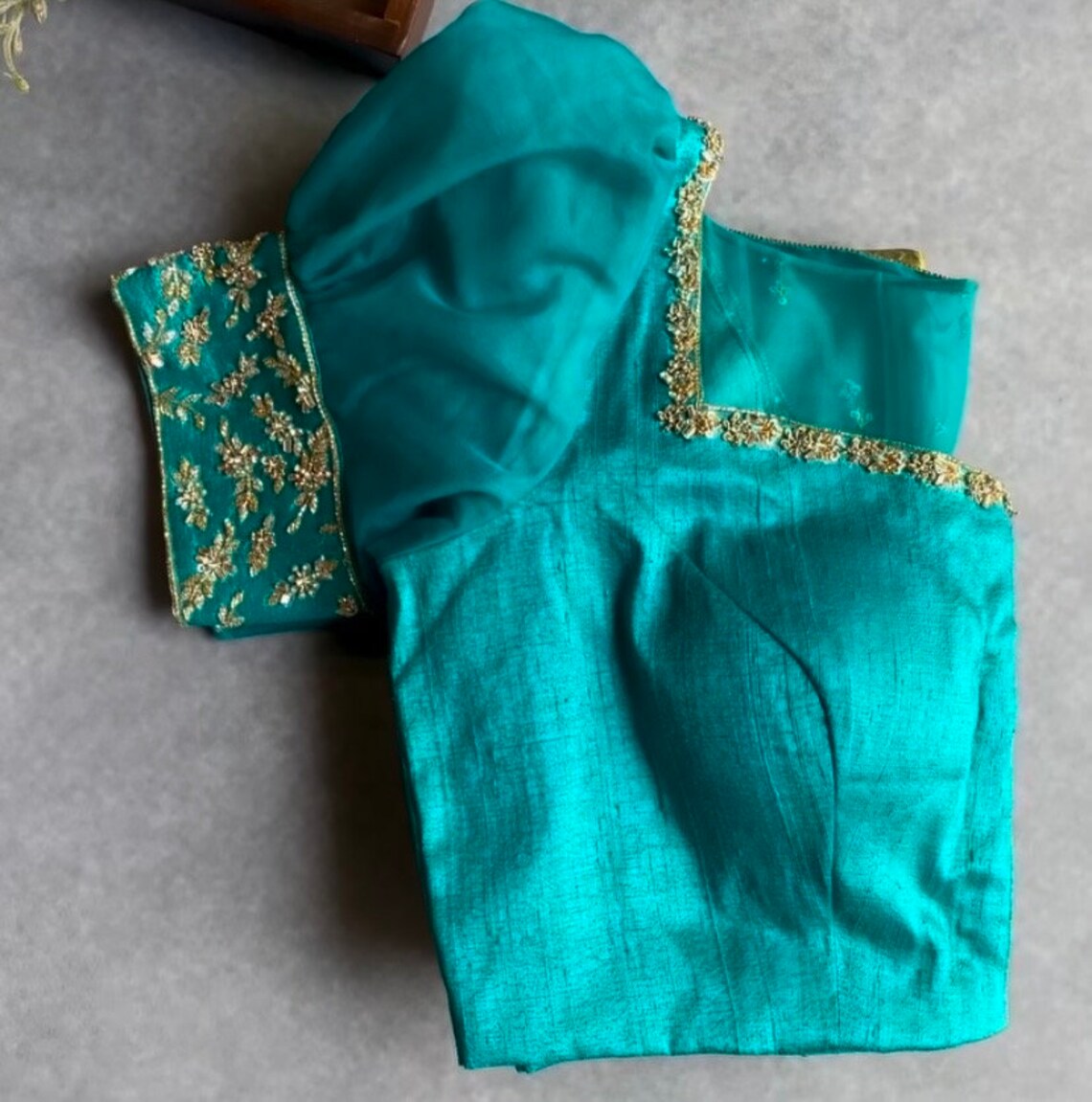 Navy Blue Pure Heavy Embroidery Real Mirror Sleeves Less Blouse main image 0