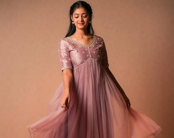 Pink Anarkali Suit:Hand Embroidered Indian Dress, soft net anarkali,hand embroidered anarkali dress,pink anarkali dress/Indian anarkali dres