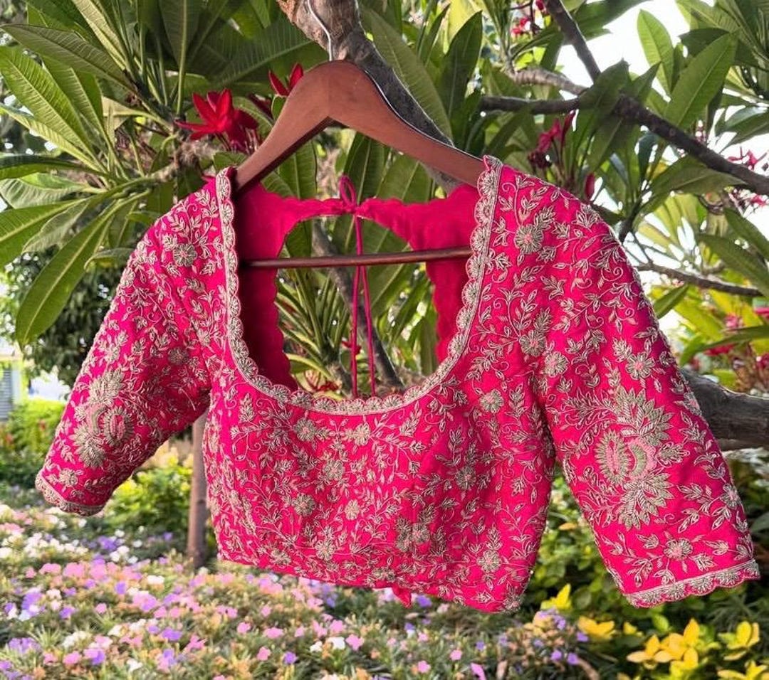 Hand Embroidered Silk Bridal Blouse: Zardosi Wedding Crop Top - Etsy
