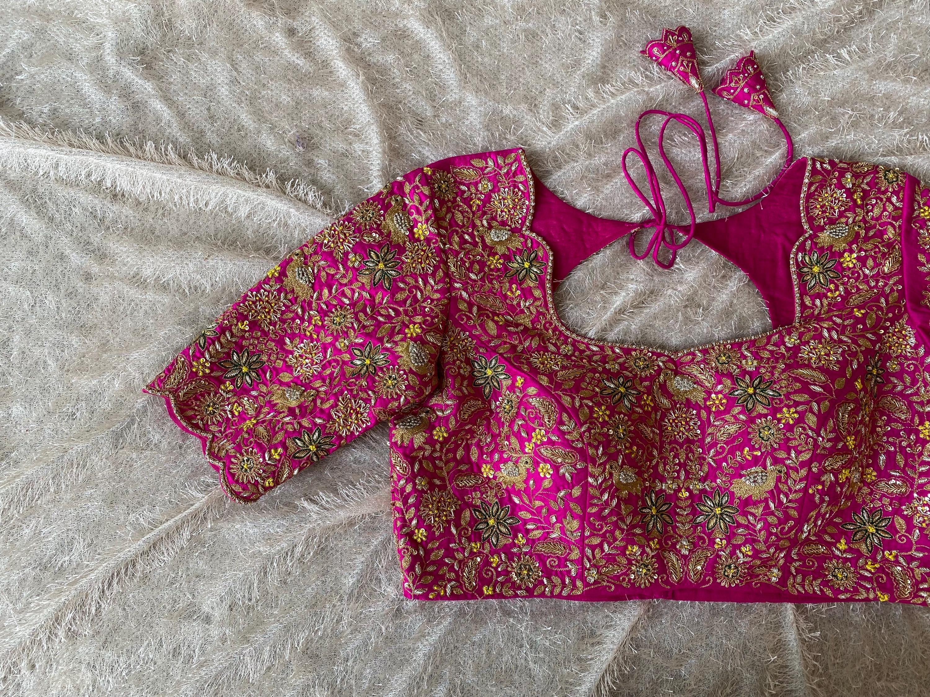 Hand Embroidered Silk Bridal Blouse: Zardosi Wedding Crop Top